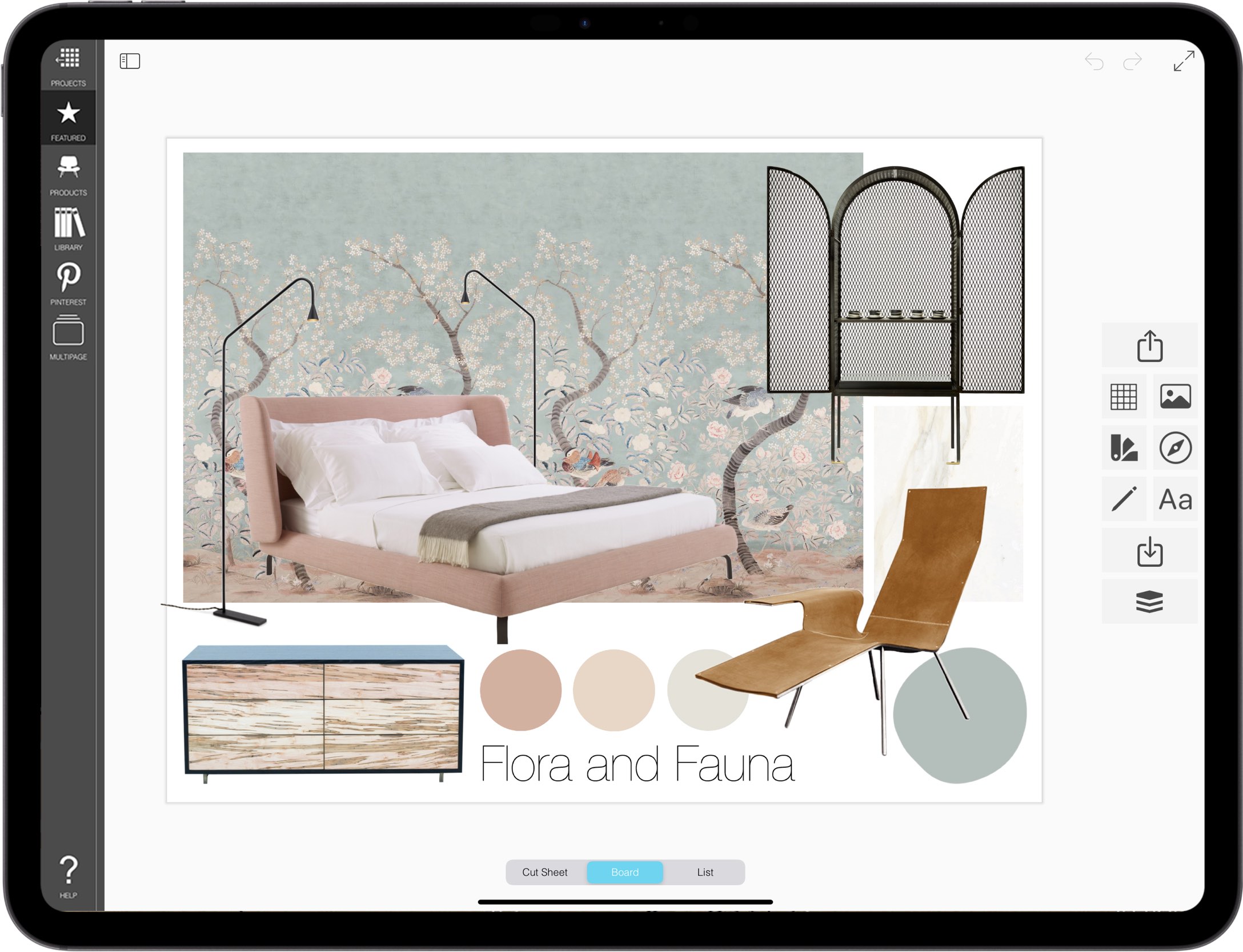 best Pro interior designer app for iPad_moodboard maker_moodboards_mood board maker_04_concept mood board_Floral Chic Bedroom mood board